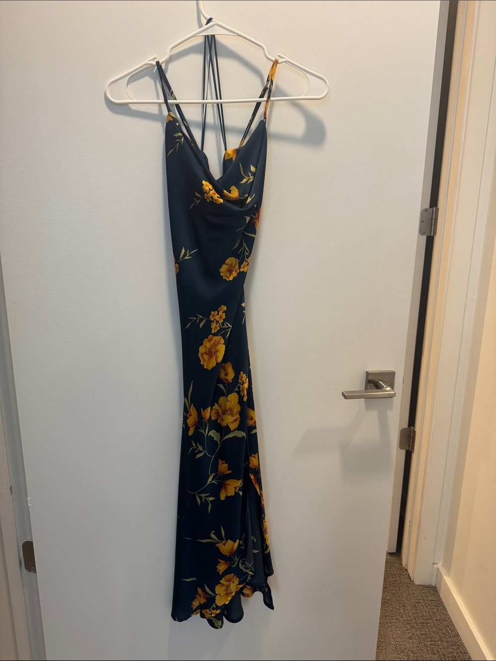 Navy Floral Slip Dress with Yellow Bloom Print